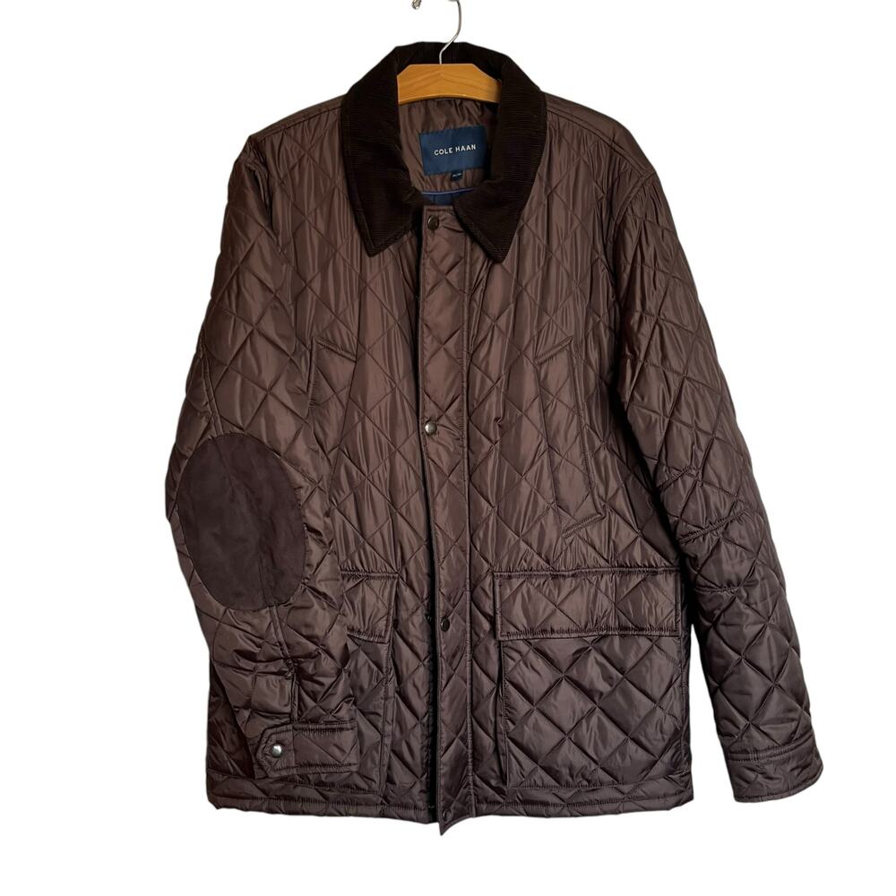 Cole Haan Quilted Elbow-Patch Jacket Brown Corduroy Collar Barn Coat Chore XL